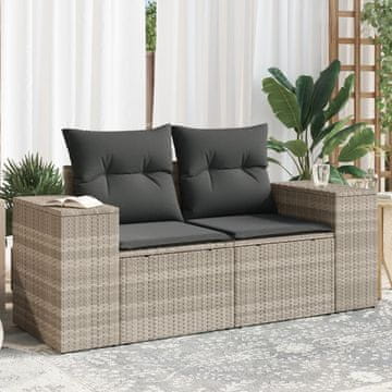 Vidaxl Vrtna sofa s jastucima, dvosjed, svijetlosiva, poliratan