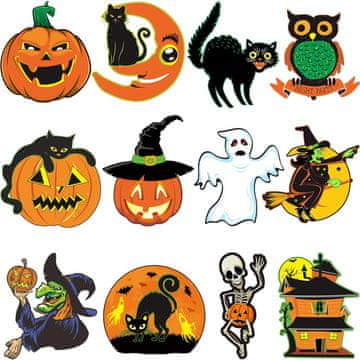 HOME & MARKER® Naljepnice za prozore, Halloween dekoracija, DIY ukrasi, bundeva, duhovi, šišmiši, višekratne PVC naljepnice | SPOOKCLINGS Crtić