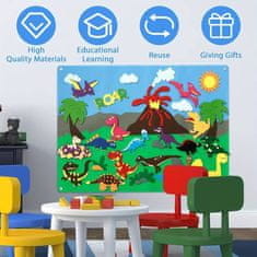JOJOY® Set za učenje s filcanim naljepnicama, interaktivna ploča za djecu (Dinosauri, 30 naljepnica + podloga) | FELTLAND