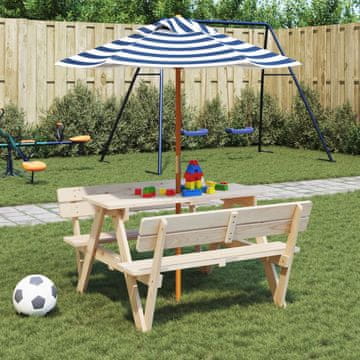 Vidaxl Stol za piknik za 4 djece sa suncobranom od jelovine