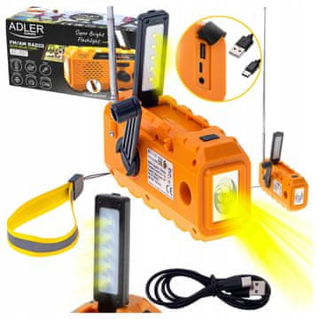 Adler Planinarska baterija. 1200mAh solarni dinamo FM radio LED powerbank SOS