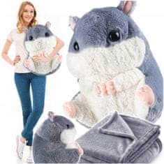 GOTEL 2V1 dječja plišana igračka hrčka 50cm i pokrivač 160x110cm siva
