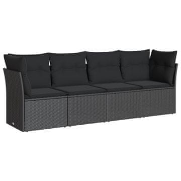 Vidaxl 4-dijelni set vrtnih sofa od poliratana s jastucima crni