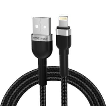 WOZINSKY Pleteni kabel za iPhone USB-A - Lightning 2.4A 1m crni