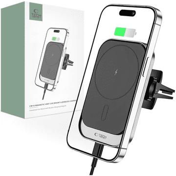 Tech-protect Tech-protect cw19 magnetic magsafe ventilacijski nosač za automobil bežični punjač 15w crni