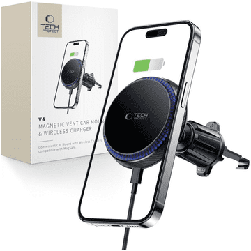 Tech-protect MM15W-V4 MAGNETSKI MAGSAFE VENT AUTOMOBILOVSKI BEŽIČNI PUNJAČ 15W CRNI