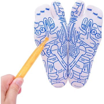 Netscroll Refleksološke masažne čarape s akupresurnim štapićem, pamučne, s iscrtanim refleksnim točkama, za bolju cirkulaciju i ublažavanje bolova u stopalima, ReflexSocks