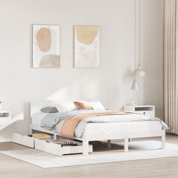 Vidaxl Okvir kreveta s ladicama bijeli 150x200 cm bor
