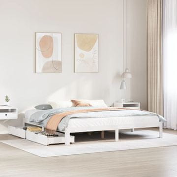 Vidaxl Okvir kreveta s ladicama bijeli 200x200 cm bor