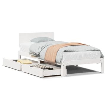 Vidaxl Okvir kreveta s ladicama bijeli 90x200 cm masivni borov drvo