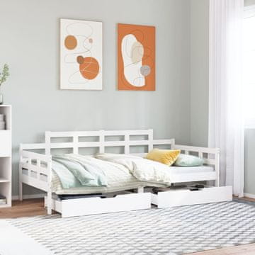 Vidaxl Dnevni krevet s ladicama bijeli 80x200 cm borovina