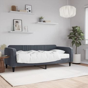 Vidaxl Kauč na razvlačenje s madracem, tamnosiva, 90x200 cm, baršun