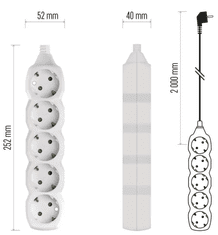 EMOS P0522 produžni kabel 2 m, 5 utičnica, 1 mm2, bijel