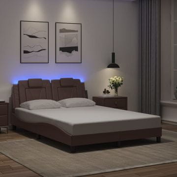Vidaxl Okvir za krevet s LED rasvjetom smeđi 140x190 cm umjetna koža