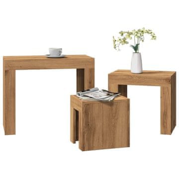 Vidaxl Složivi stolići za kavu, set od 3, Artisan hrast