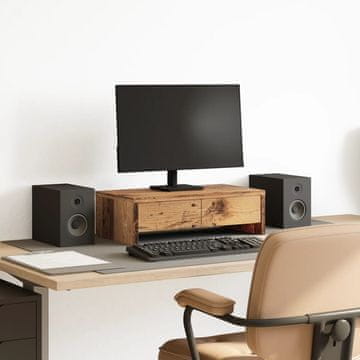 Vidaxl Stalak za monitor s ladicama, antikno drvo, 50x27x15 cm