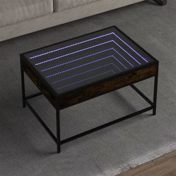 Vidaxl Infinity stolić za kavu s LED rasvjetom dimljeni hrast 70x50x41 cm