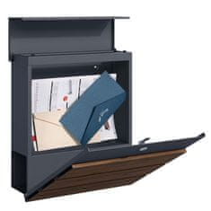 Wiltec Zidni poštanski sandučić s utorom za novine antracit + drvo meko zatvaranje V63