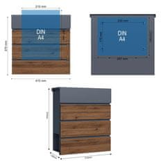 Wiltec Zidni poštanski sandučić s utorom za novine antracit + drvo meko zatvaranje V63