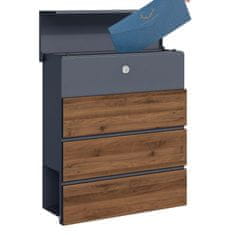 Wiltec Zidni poštanski sandučić s utorom za novine antracit + drvo meko zatvaranje V63