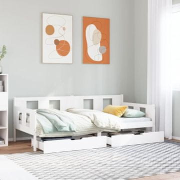 Vidaxl Dnevni krevet s ladicama bijeli 90x200 cm borovina