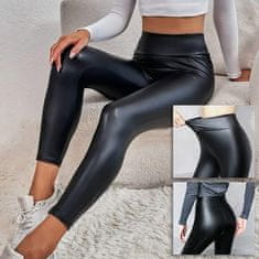 VIVVA® Ženske tajice s visokim strukom, crne, tople tajice od umjetne kože, push up, tajice za zimu | NEROFIT, S/M