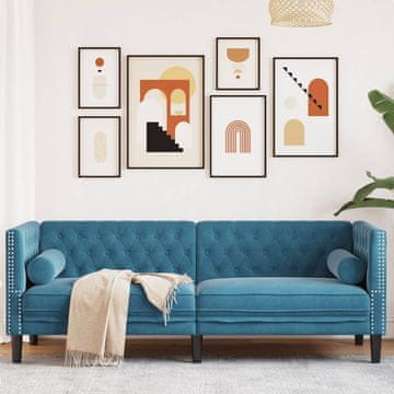 Vidaxl Chesterfield sofa s jastucima, trosjed, plava, baršun