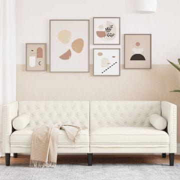 Vidaxl Chesterfield sofa s jastucima, trosjed, krem, baršun