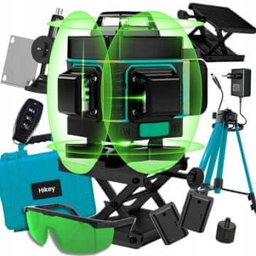 HIKEY Aku. 16 linija 360 zelena konstrukcija laserska nibela 2x baterija + alu. tronožac 106cm