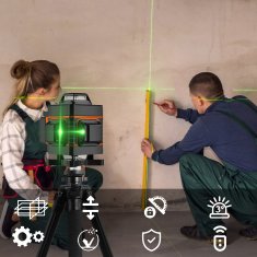 HIKEY Aku. 16 linija 360 zelena konstrukcija laserska nibela 2x baterija + alu. tronožac 106cm