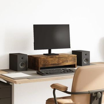 Vidaxl Stalak za monitor s ladicama, ugljenisani hrast, 50x27x15 cm