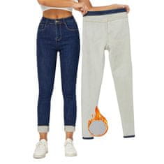 VIVVA® Zimske podložene traperice, termo jeans hlače s flis podstavom, elastične i tople za hladno vrijeme | SNUGJEANS, tamno plava, S