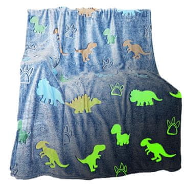 HOME & MARKER® Dječji pokrivač koji svijetli u mraku 150x100 cm, plišana dekica s uzorkom dinosaura i jednoroga | LUMINOVA