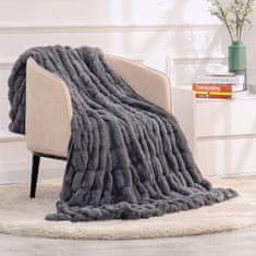 HOME & MARKER® Mekana, luksuzna, plišana deka, pokrivač od umjetnog krzna, za sofu i krevet, cozy i dekorativna | COZYGLAM, siva