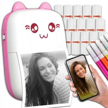 Dexxer 21u1 mini prijenosni set baterija. foto termalni bluetooth pisač roza