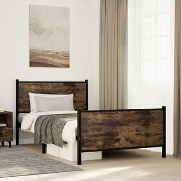 Vidaxl Metalni okvir kreveta bez madraca dimljeni hrast 100x190 cm