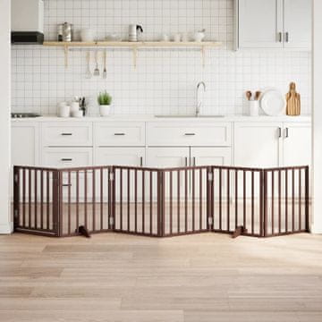 Vidaxl Sklopiva vrata za pse s vratima 6 panela smeđa 300 cm