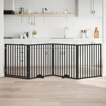 Vidaxl Sklopiva vrata za pse s vratima 4 panela crna 320 cm