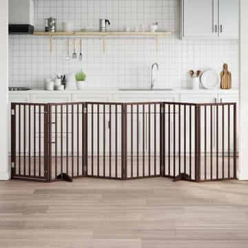 Vidaxl Sklopiva vrata za pse s vratima 6 panela smeđa 300 cm