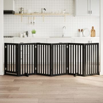 Vidaxl Sklopiva vrata za pse s vratima 6 panela crna 300 cm