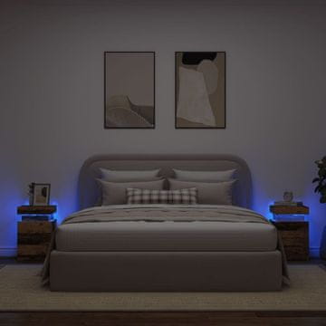 Vidaxl Noćni ormarići s LED rasvjetom, set od 2, antikno drvo, 35x39x55 cm