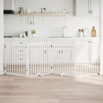 Vidaxl Sklopiva vrata za pse s vratima 4 panela bijela 320 cm