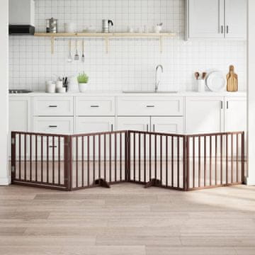 Vidaxl Sklopiva vrata za pse s vratima 4 panela smeđa 320 cm