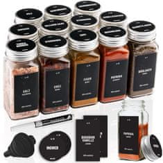 Deco Haus  Deco Haus – Komplet za začine s naljepnicama, lijevkom, četkom za čišćenje, olovkom – Prazne staklene posude za pohranu i dozator 120 ml, 10,5 x 4,3 cm