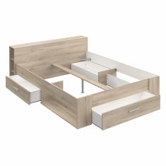 eoshop Multifunkcionalni krevet 160x200 cm POCKET, hrast Kronberg, 3 ladice i uzglavlje-polica