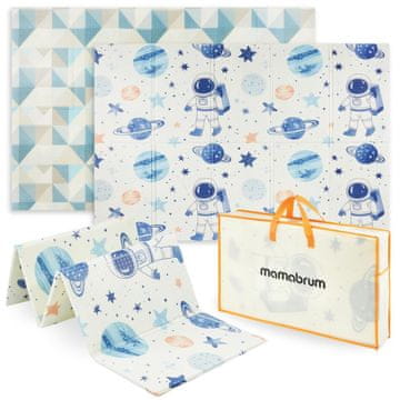 Mamabrum Dvostrana pjenasta podloga za djecu 180 x 120 x 1 cm - vodootporna, protuklizna struktura, sklopiva s torbom, motiv svemira
