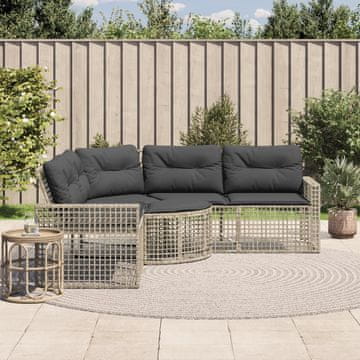 Vidaxl Kutna vrtna sofa s jastucima i podnožjem, poli ratan