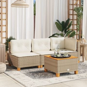 Vidaxl Vrtni stol bež boje 55x55x36 cm PE ratan i akacija