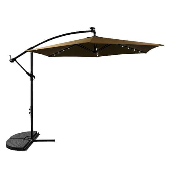 Aga Vrtni suncobran 300 cm Smeđi s LED rasvjetom