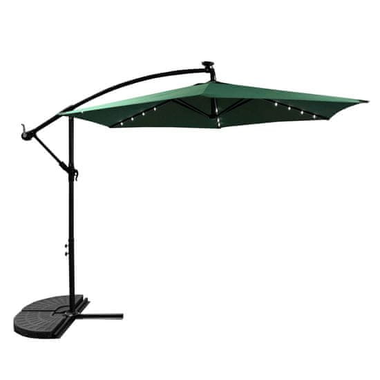 Aga Vrtni suncobran 300 cm Tamnozeleni s LED rasvjetom